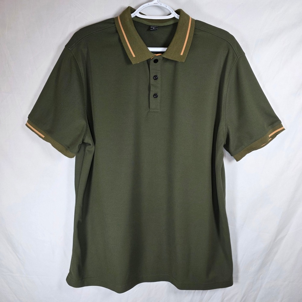 Manfinity Polo Shirt Mens XL Green Short Sleeve Tipped Collar Casual Pique XL